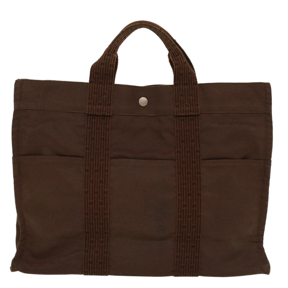 HERMES Her Line MM Hand Bag Canvas Brown Auth bs7825 - Picture 13 of 16